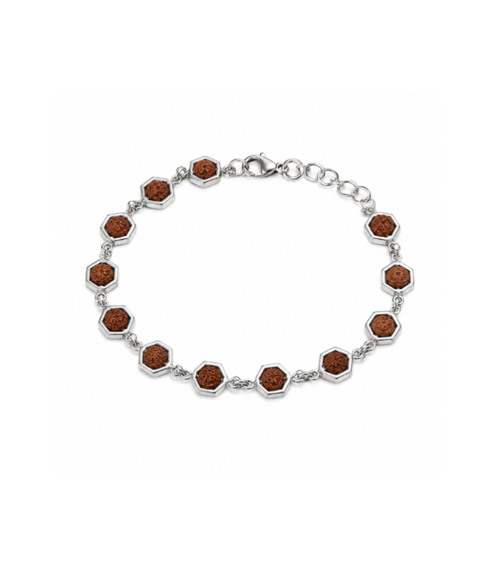 Rudraksha Silver Men's Bracelet with Hexagonal Links ( 8.20g )