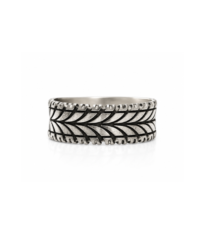 Vintage Leaf Pattern Silver Men's Band Ring (4.56g )