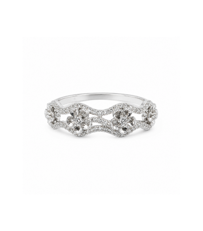 Floral CZ Silver Eternity Ring ( 3.12g )