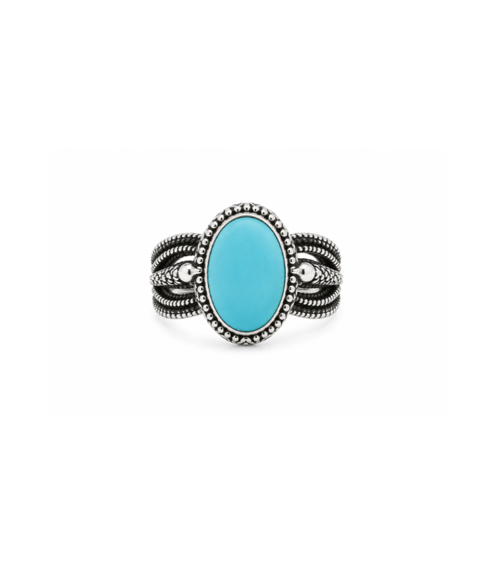 Vintage Turquoise Oval Silver Statement Ring for Men (5.57g)