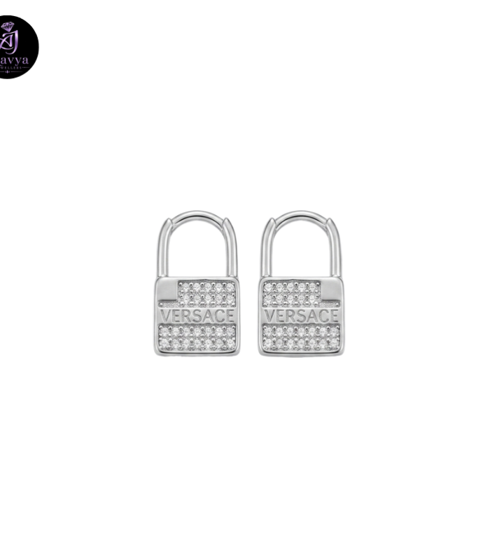 Padlock Silver Stud Earrings with Crystal Detailing