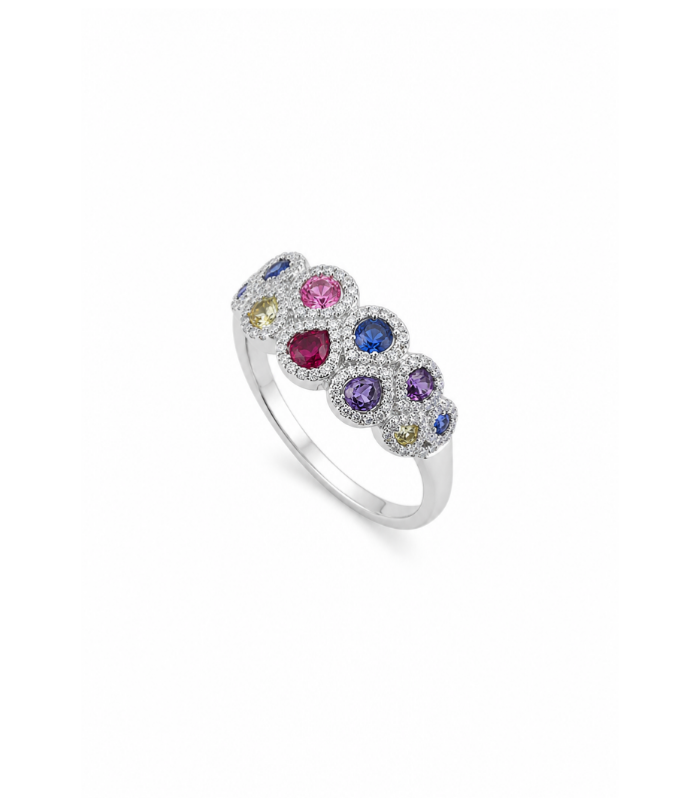 Multi-Colour Halo Silver Statement Ring with CZ Stones ( 6.30g )