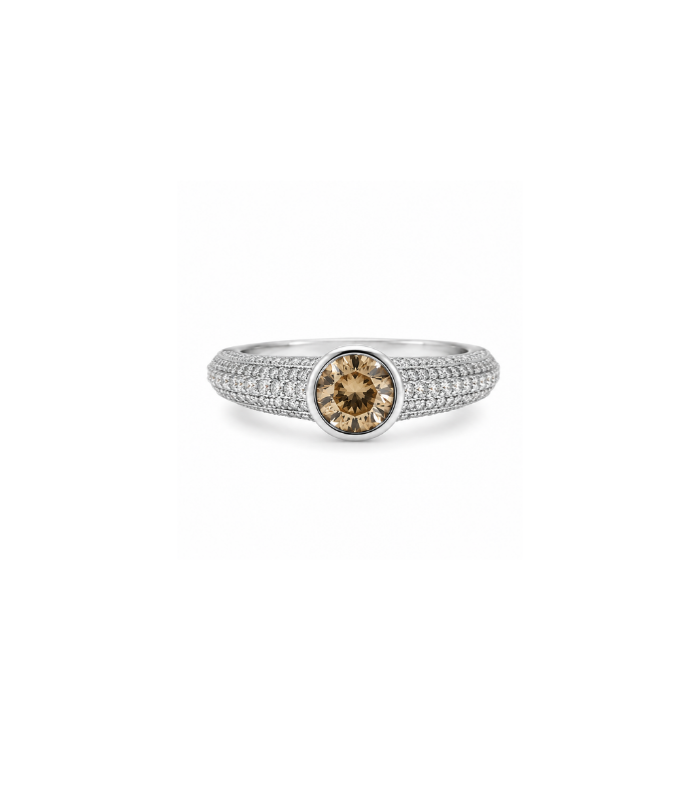 Classic Solitaire Silver Ring with Pave Band (3.10g)