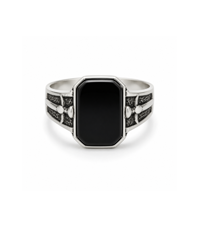 Vintage Black Onyx Silver Men's Statement Ring ( 6.44g )