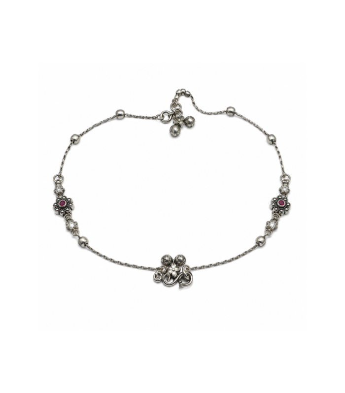 Silver Floral Designer Anklet for Women ( 22.00g )