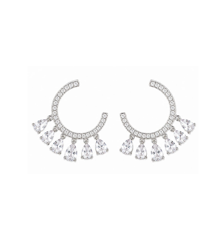 Crystal Drop Silver Hoop Earrings with Cubic Zirconia