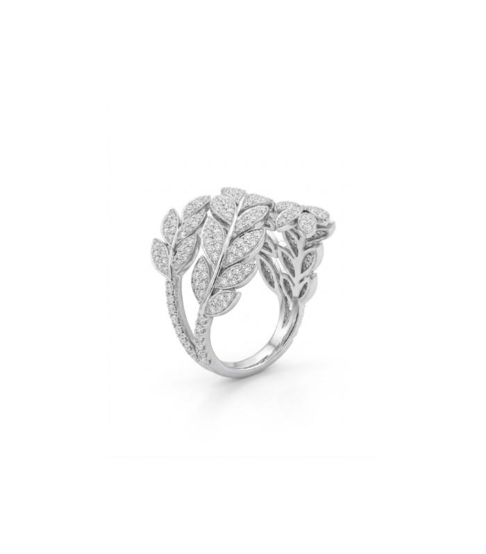 Leaf Vine Silver Statement Ring with CZ Stones ( 6.84g )
