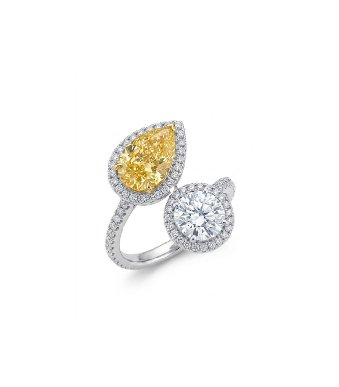 Dual Halo Silver Statement Ring with Yellow & White CZ Stones (4.50g )