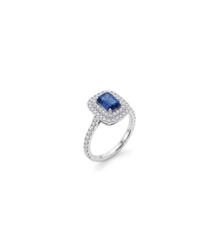 Royal Blue Emerald Cut Halo Silver Ring (2.67g)
