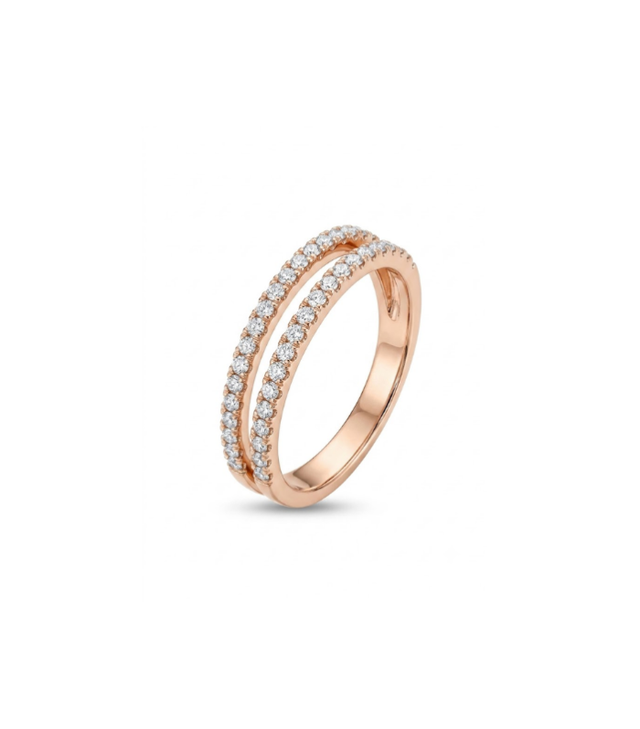 Rose Gold Double Row CZ Silver Ring (1.03g)