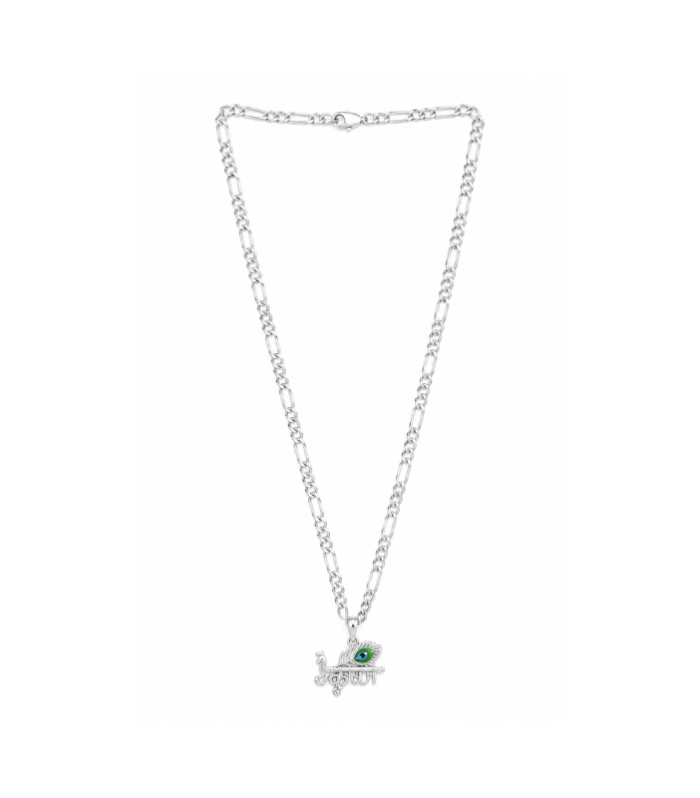 Silver Shree Krishna Pendant Chain Necklace for Men ( 12.30g )