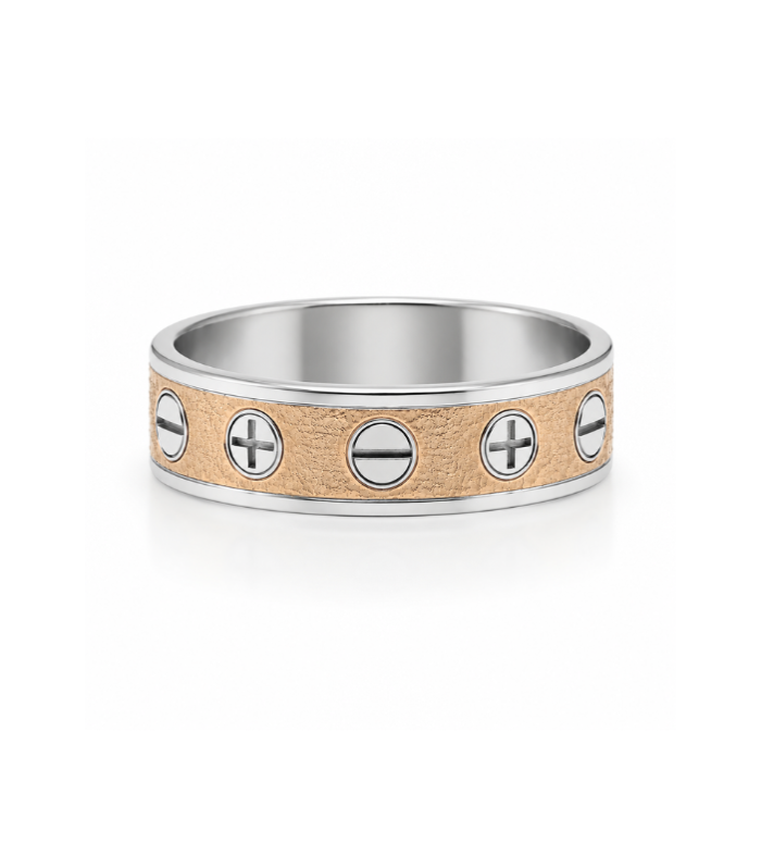 Silver & Gold-Tone Screw Pattern Men's Band Ring ( 5.60g )