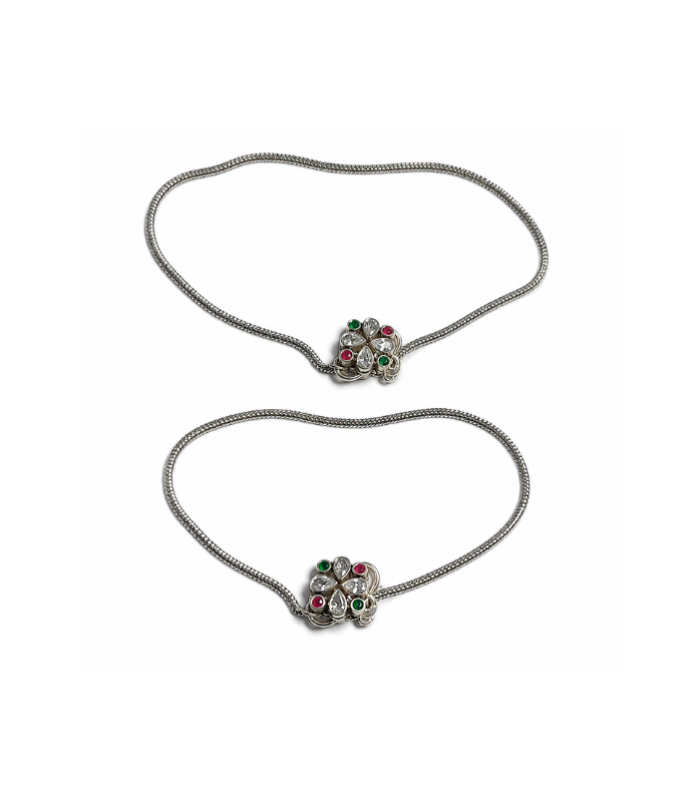 Silver Floral Designer Anklet for Women ( 15.25g )