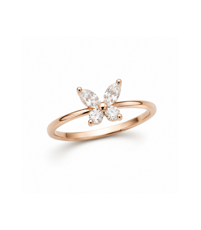 Rose Gold Butterfly Floral CZ Silver Ring (1.70g)