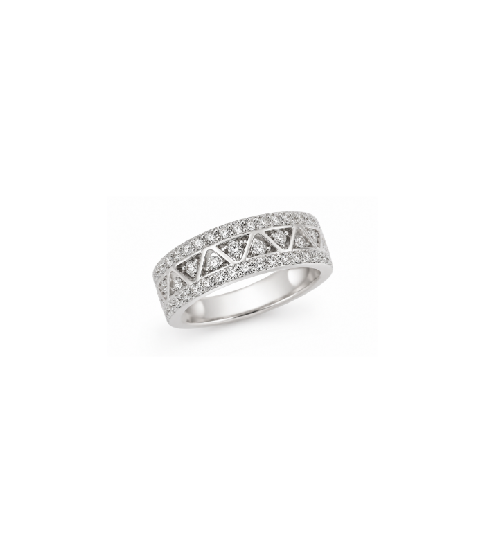 Geometric Pavé Silver Band Ring with CZ Stones (3.80g)