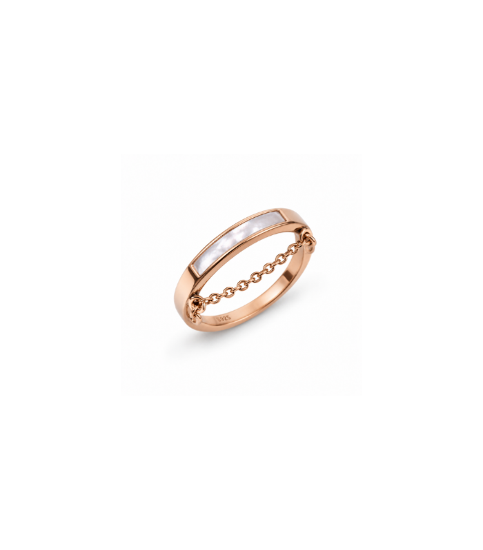 Rose Gold Mother of Pearl Chain Silver Ring (2.60g)