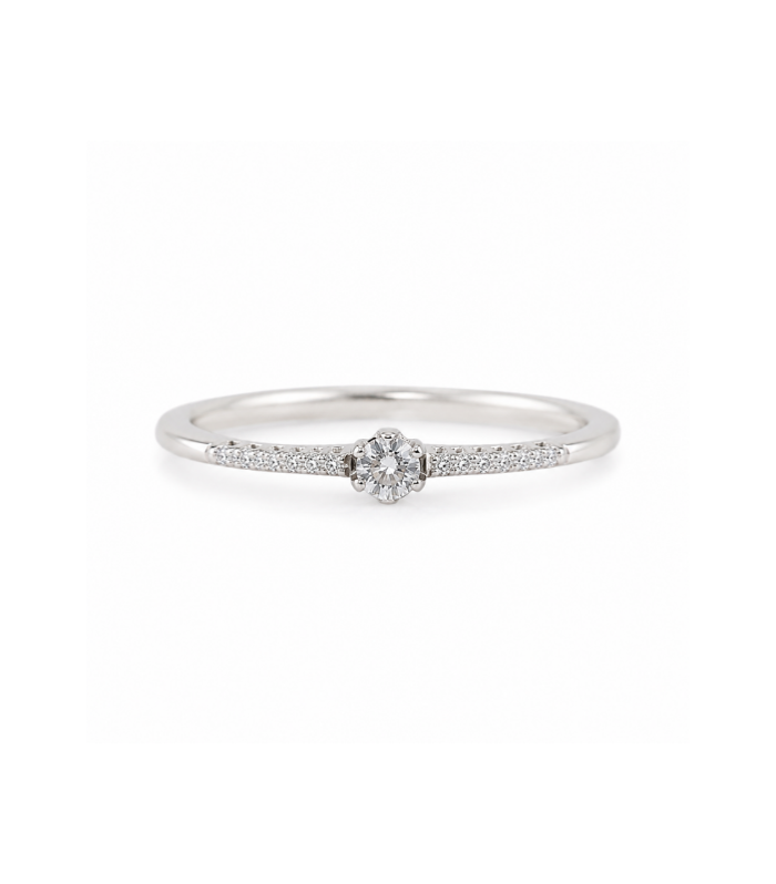Classic Solitaire Silver Finger Ring with Crystal Accents (1.10g)