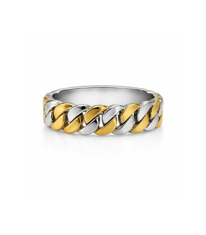 Silver & Gold-Tone Cuban Link Men's Band Ring ( 7.85g )