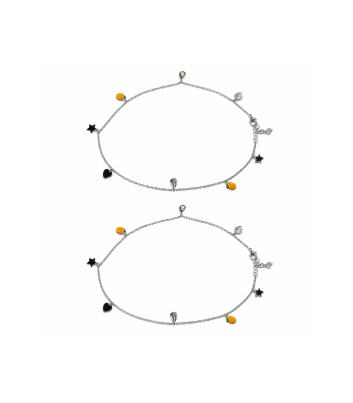 Silver Multi Charm Anklet for Women ( 5.16g )