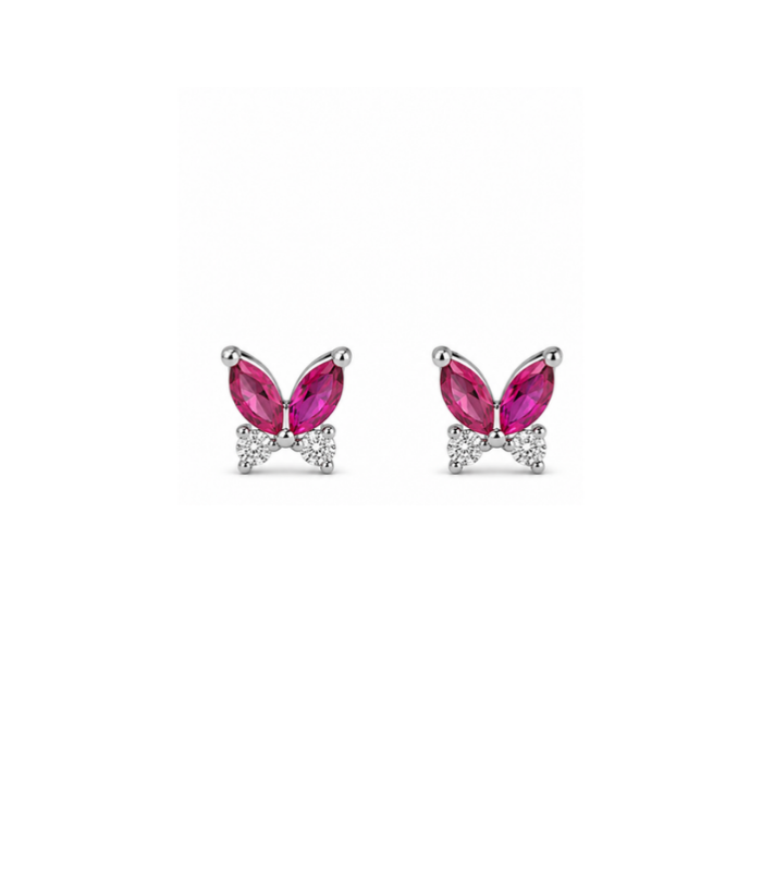 Pink Butterfly Silver Stud Earrings with Crystal Accents