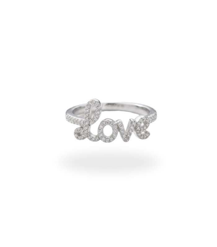 Love Silver Finger Ring with Crystal Accents (6.20g)