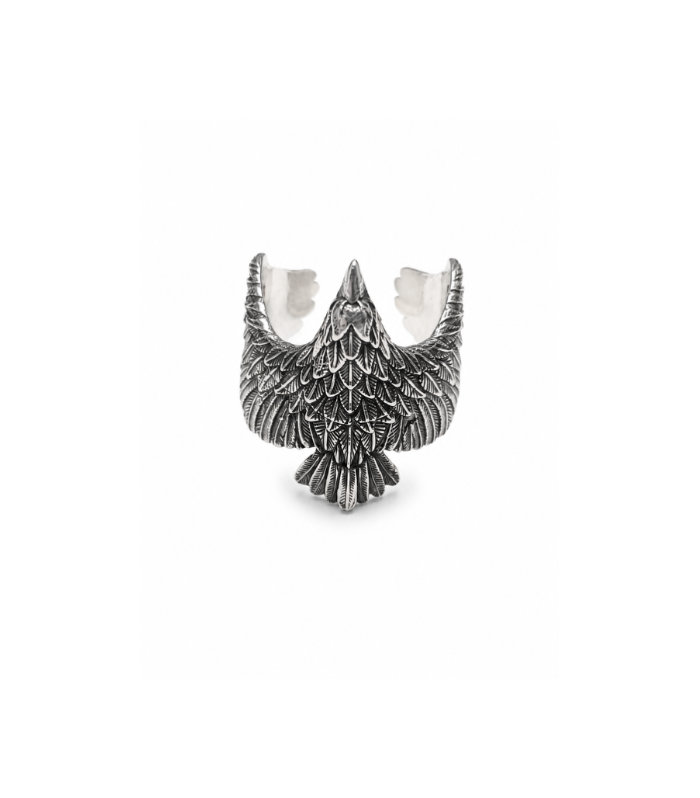 Oxidised Eagle Adjustable Men's Silver Ring ( 8.36g )