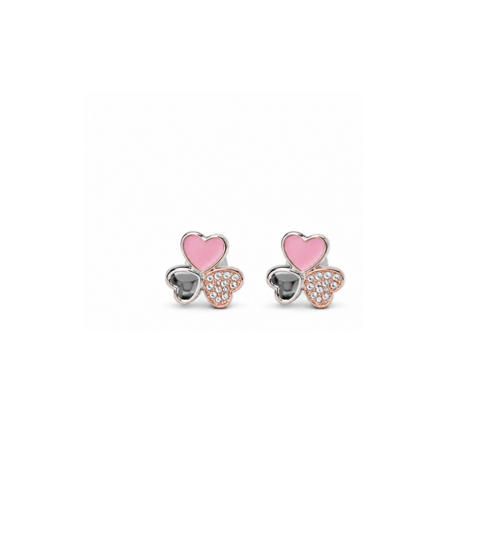 Pink Triple Heart Silver Stud Earrings