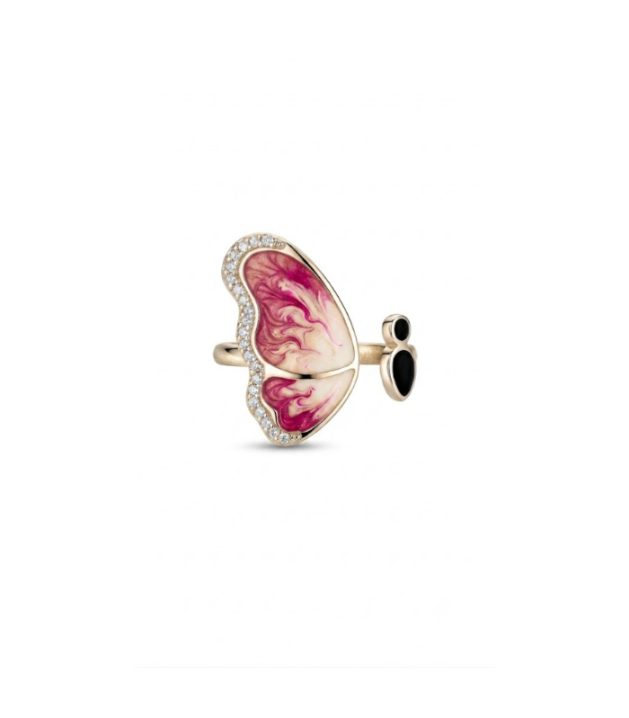 Pink Butterfly Statement Silver Ring with Enamel & Crystal Accents ( 4.10g )