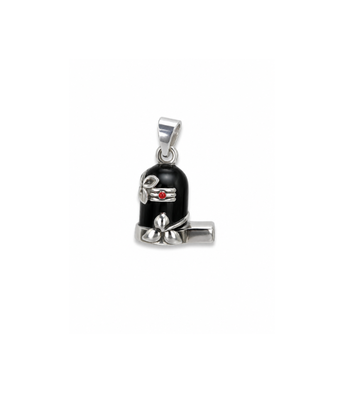 Shivling Silver Pendant with Black Enamel Finish (1.30g)