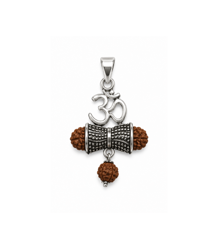 Om Damru Rudraksha Silver Pendant (6.56g)