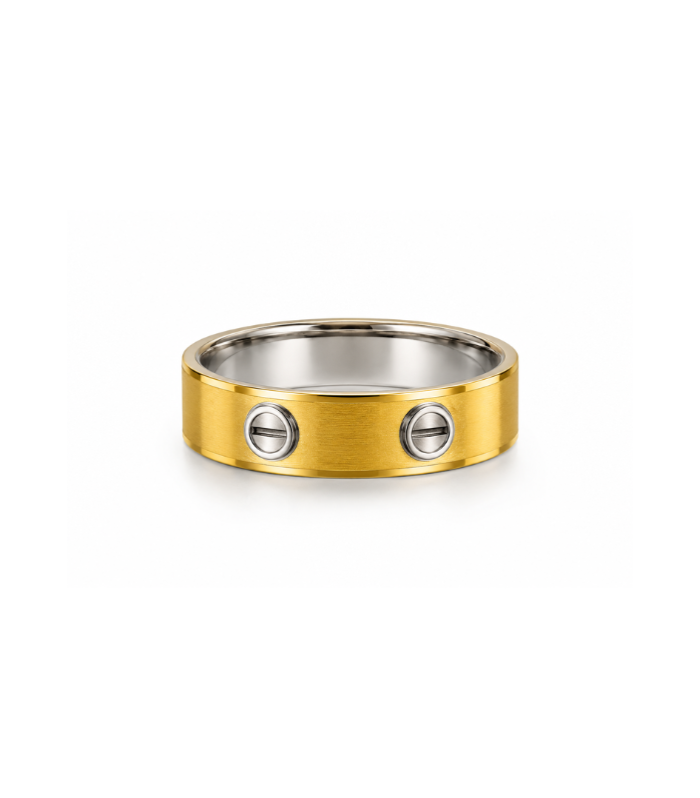 Two-Tone Screw Motif Silver Men's Band Ring (5.47g)