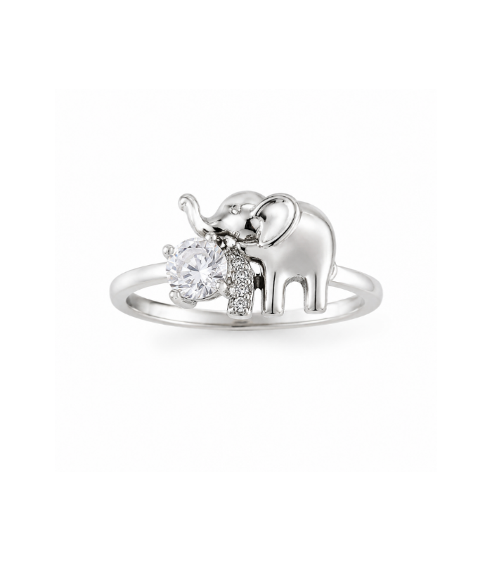 Elephant Silver Ring with Solitaire CZ Stone ( 2.55g )