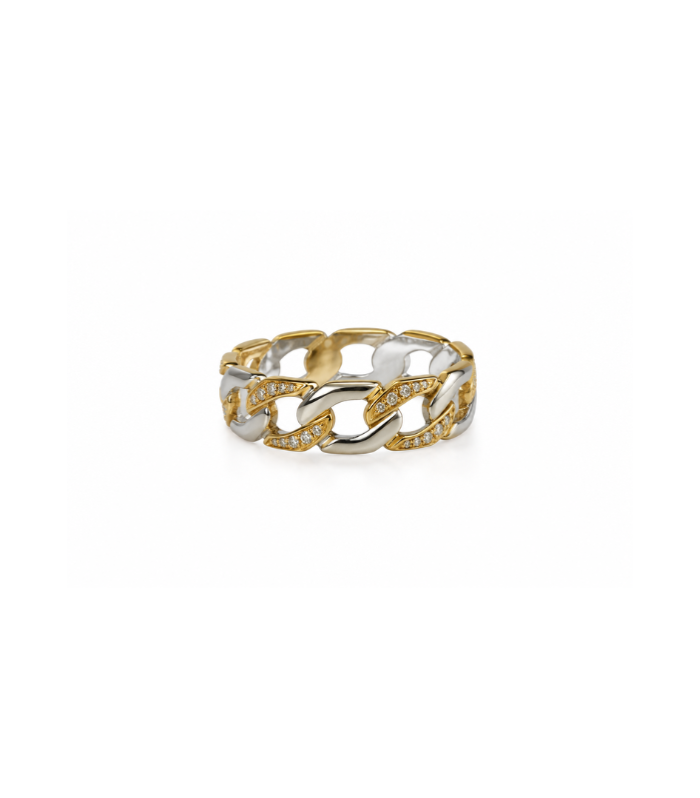 Two-Tone Cuban Link Silver Statement Ring with CZ Accents (3.12g)