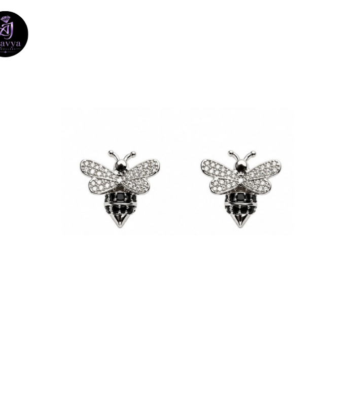 Bee Design Silver Stud Earrings with Crystal Wings