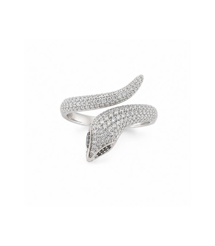 Serpentine Silver Statement Ring with Pavé CZ Stones ( 4.53g )