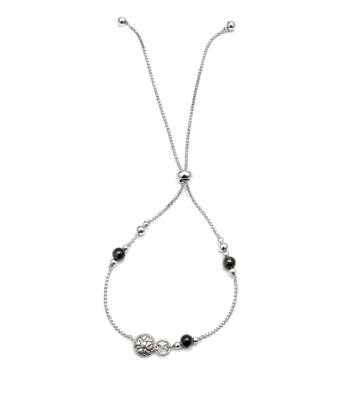 Adjustable Silver Bracelet with Black Bead Accents (4.80g)