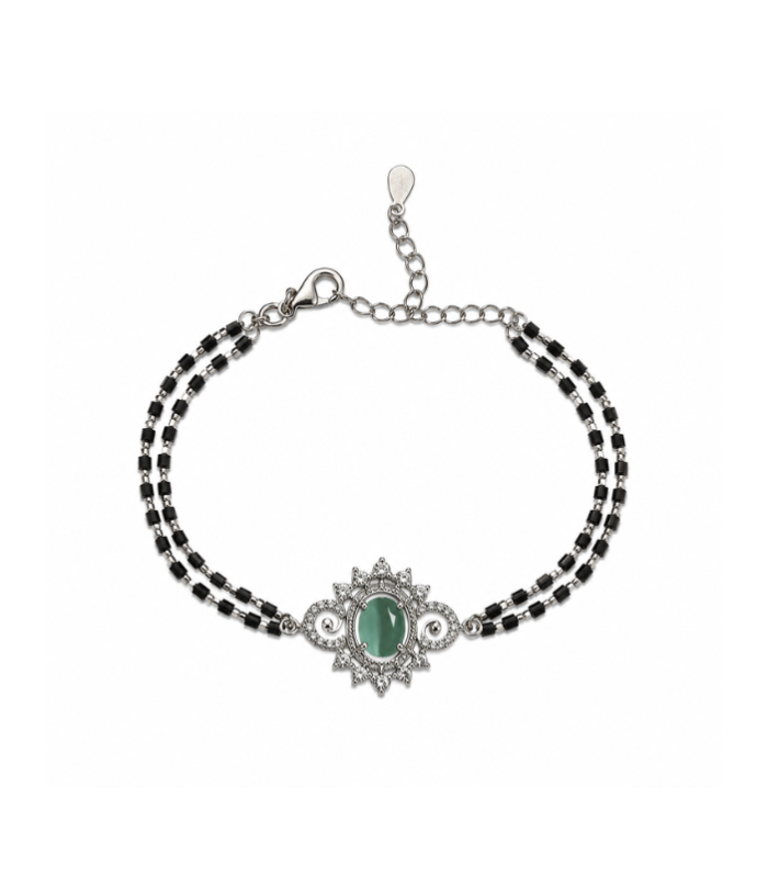 Green Stone Silver Mangalsutra Bracelet (5.40g)
