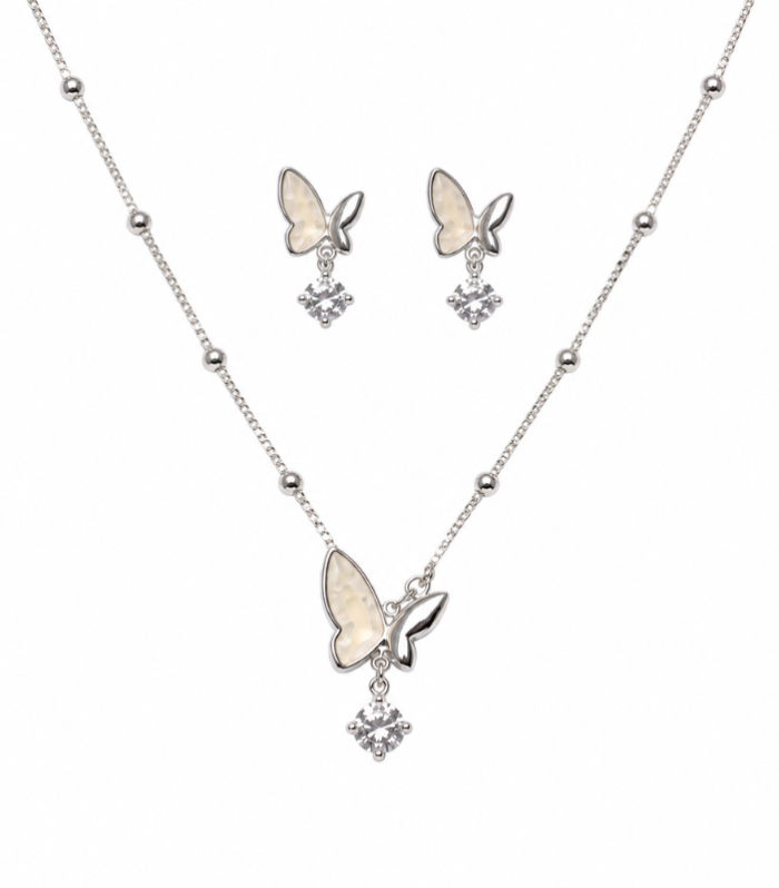 Silver Butterfly Pendant Chain Set with Earrings for Women ( 6.84g )