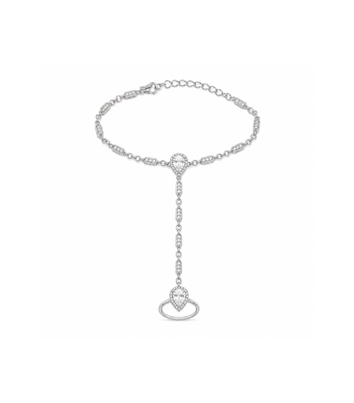 Silver Hand Bracelet with Heart Ring for Women ( 12.07g )