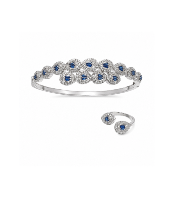 Silver Blue Stone Bracelet with Ring Set for Women (15.53g )